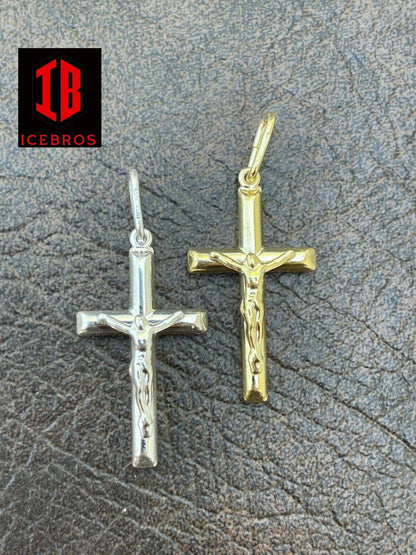 925 Sterling Silver Solid Gold Cross Jesus Crucifix Pendant Men Women Pendant