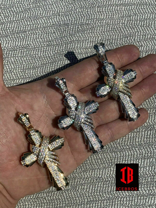 Men's Large iced out Cross Pendant Solid 925 Sterling Silver (CZ)