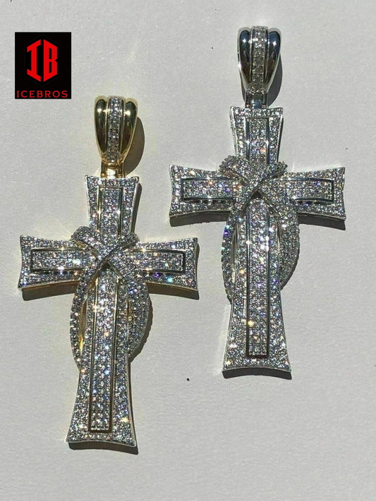 Real 925 Sterling Silver Cross Crucifix Diamond Men's Pendant Rhodium (CZ)