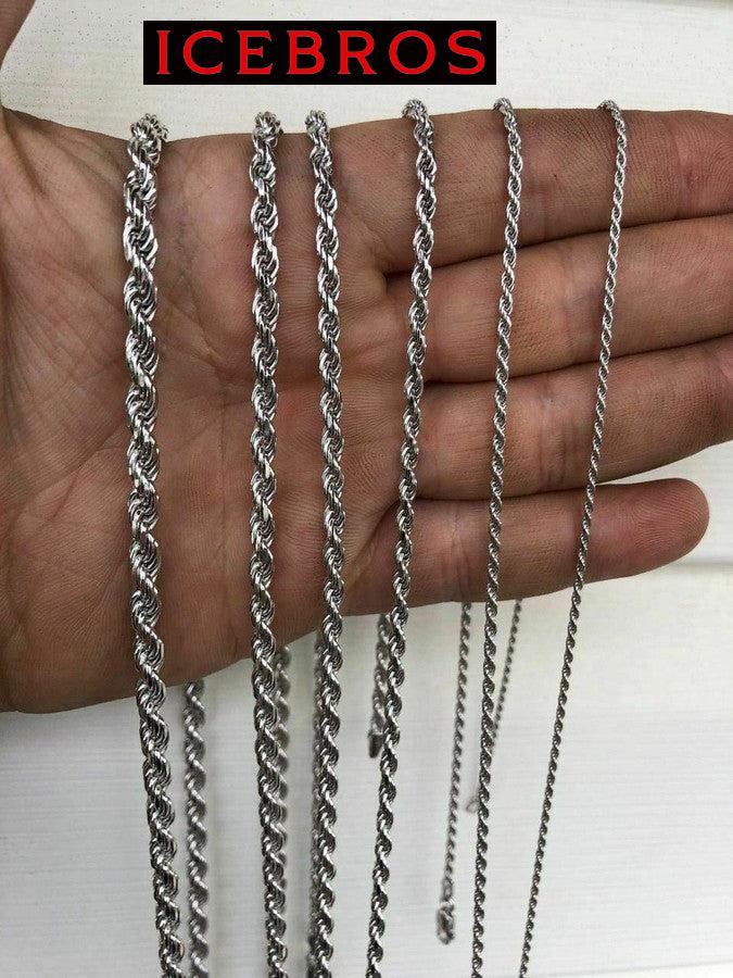 Women's & Men's White Sterling Silver Plain 925 Italy Rope Necklace Chain (1.5-5mm)