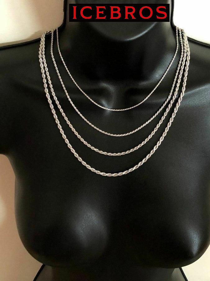 Women's & Men's White Sterling Silver Plain 925 Italy Rope Necklace Chain (1.5-5mm)