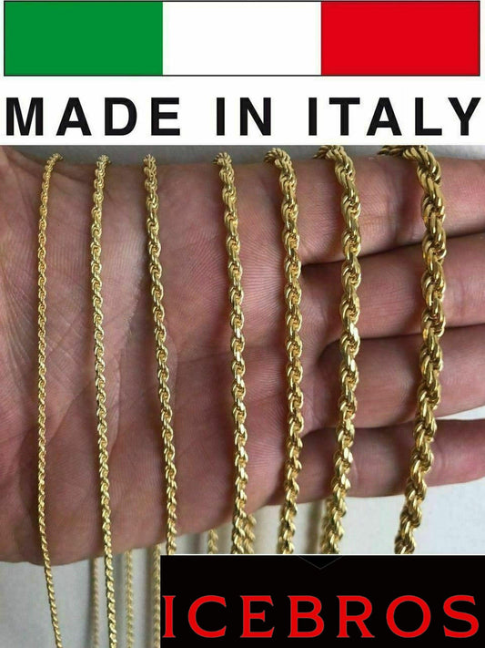 Women's & Men's 14k Gold Over 925 Italy Sterling Silver Rope Chain Necklace (1.5-5mm)