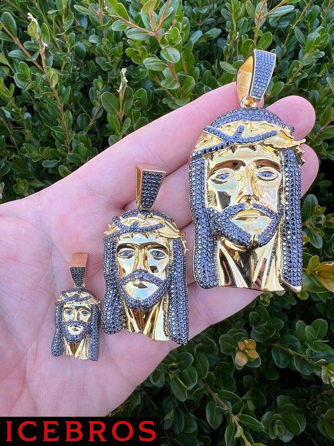Jesus Black MOISSANITE 14k Gold Vermeil 925 Silver Iced Jesus Piece Pendant Necklace