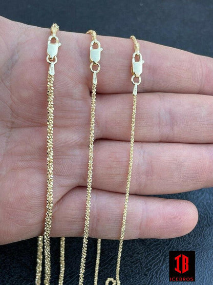 14k Gold Over 925 Sterling Silver Diamond Sparkle Rope Chain Necklace (1mm, 2mm, 3mm)