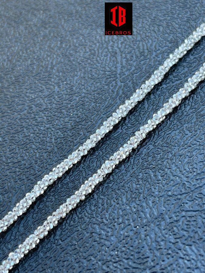 14k Gold Over 925 Sterling Silver Diamond Sparkle Rope Chain Necklace (1mm, 2mm, 3mm)