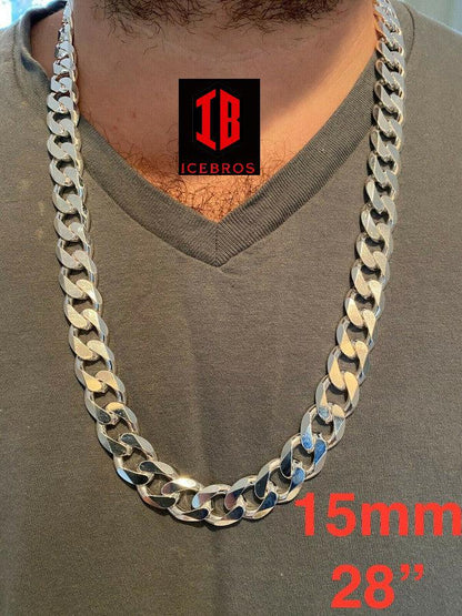 White Gold Vermeil Over 925 Sterling Silver Miami Cuban Curb Link Chain Made In Italy (2-16mm)