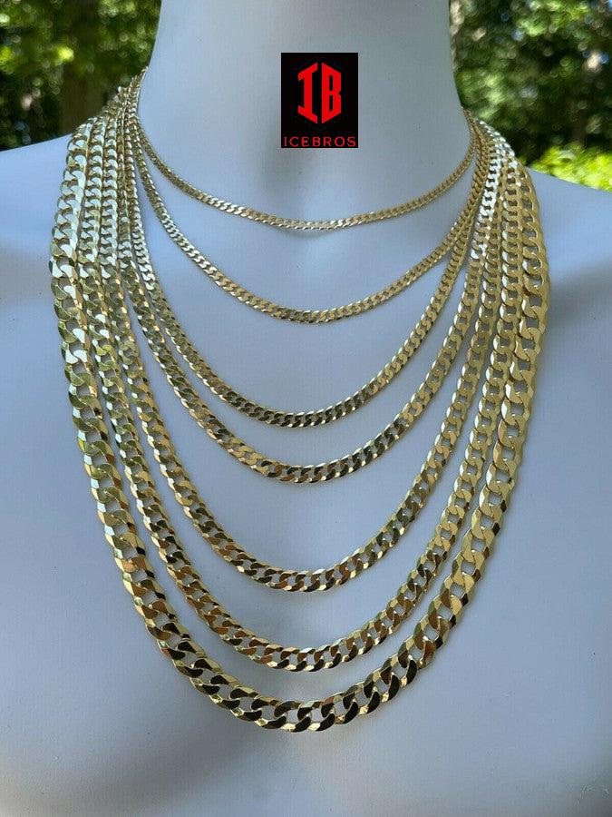 Mens Flat Curb CUBAN Link CHAIN NECKLACE, 14K Gold Minimalist Chains For Women, Solid Italian 925 Silver Fashion Jewelry Gift For Unisex