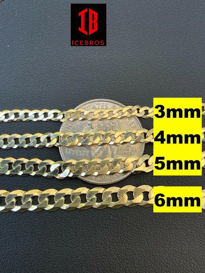 Real 14k Gold Vermeil 925 Sterling Silver Flat Cuban Bracelet Mens Ladies (3-11mm)