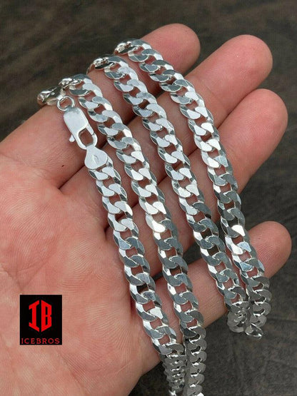 White Gold Vermeil Over Solid Italian 925 Silver Flat Miami Cuban Link Chain Necklace (3-11mm)