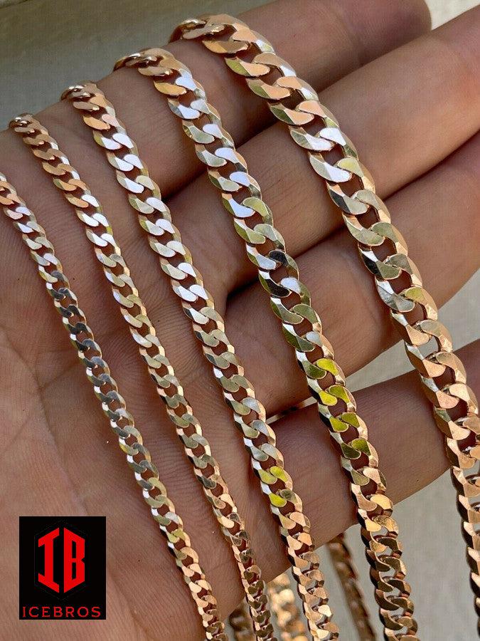14k Rose Gold Vermeil Over Solid Italian 925 Silver Flat Miami Cuban Link Chain Necklace (3-8mm)