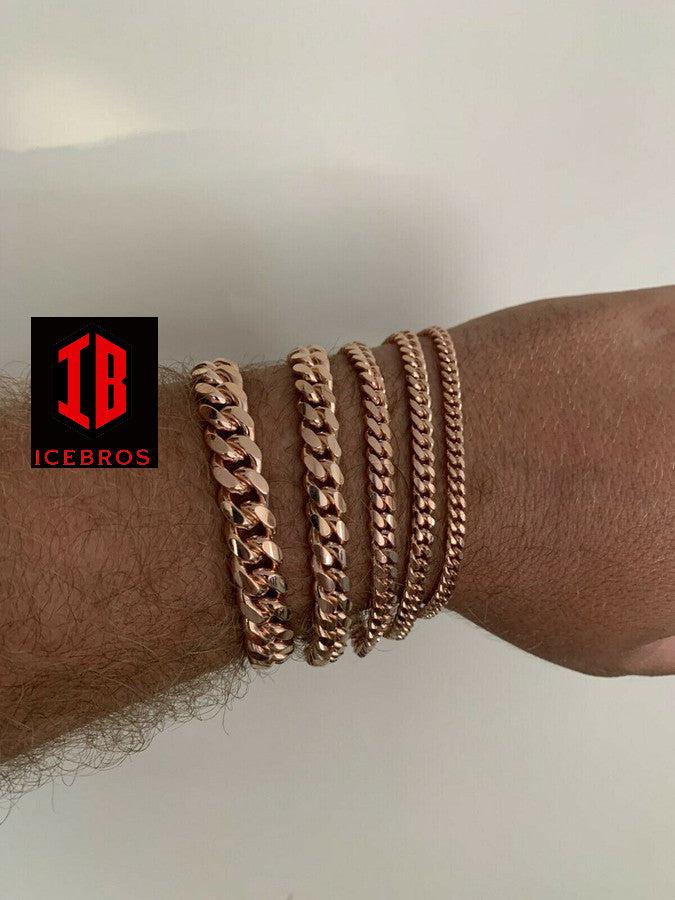 14k Rose Gold Over Solid 925 Silver ITALY Miami Cuban Link Bracelet or Necklace With Box Lock