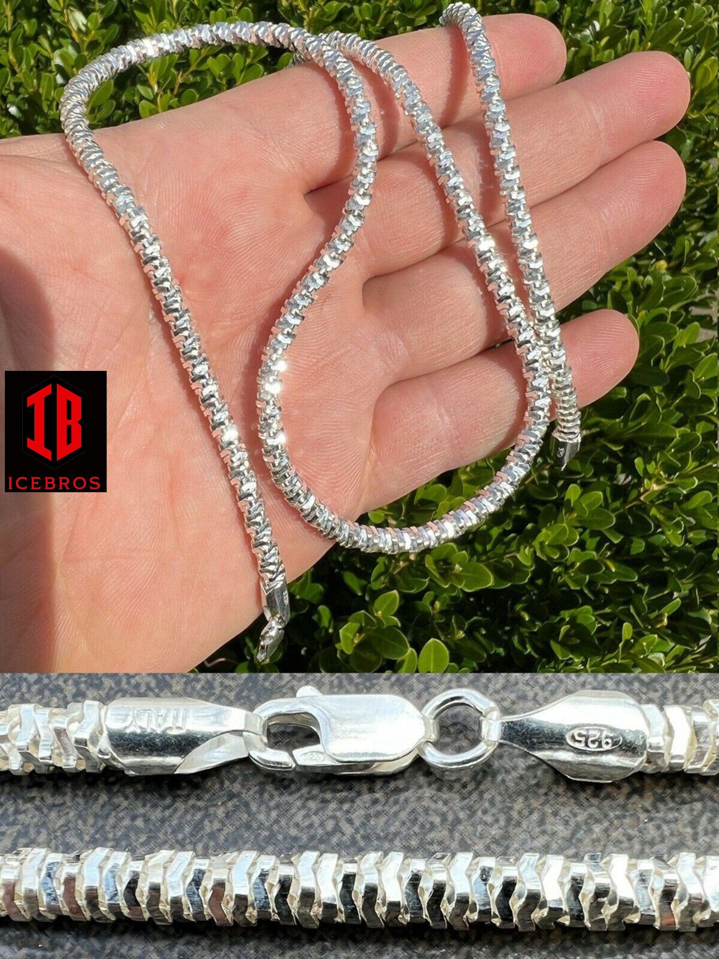 Solid 925 Sterling Silver Diamond Cut Sparkle Iced Italian Rope Chain Necklace (3mm, 4mm, 5mm)
