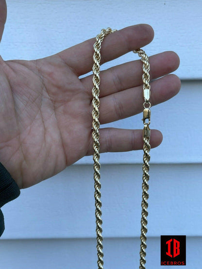 Heavy Men's Rope Chain 14k Gold Over 925 Sterling Silver Chain Necklace (6mm, 8mm ,11mm)