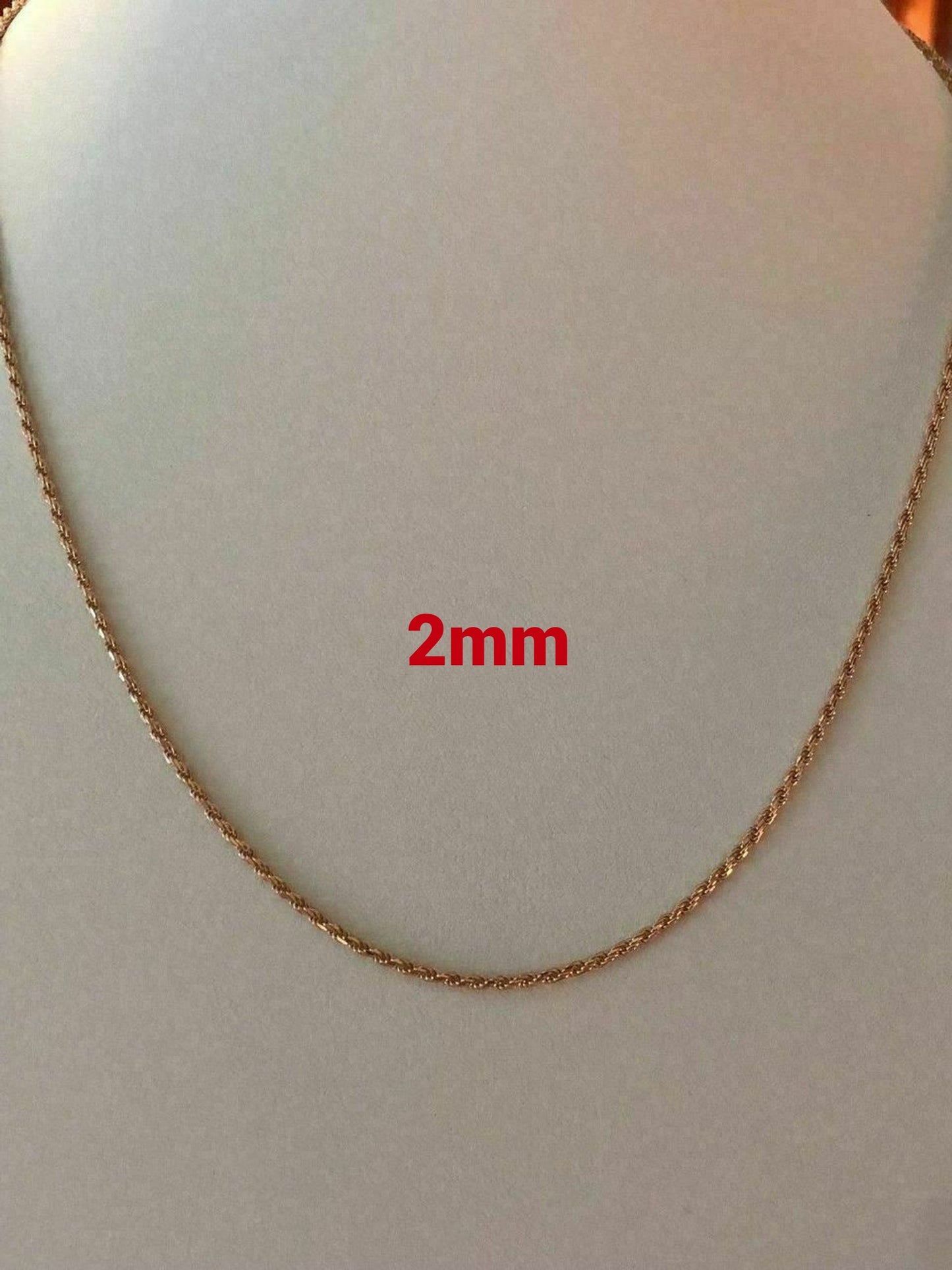 Unisex 14k Rose Gold Over Solid 925 Sterling Silver Ladies Men's Rope Chain Necklace (2mm, 5mm)