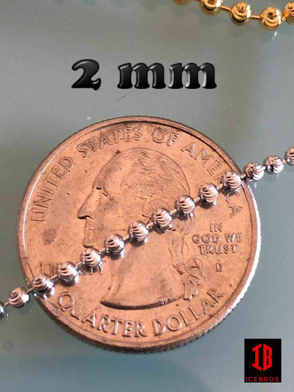 Ball Moon Chain REAL 925 Silver 14k Yellow Gold / Rhodium Diamond Cut Men Women (2-5mm)