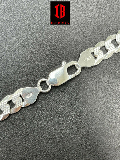 Solid 925 Silver Diamond Cut Flat Miami Curb Cuban Link Chain Necklace (3-11mm)