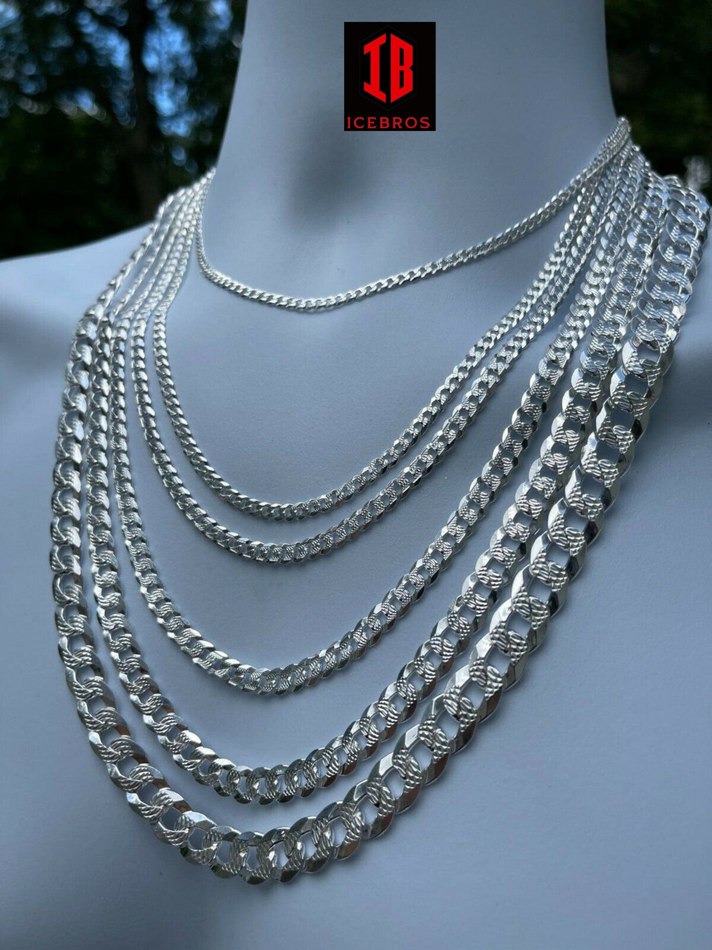 Solid 925 Silver Diamond Cut Flat Miami Curb Cuban Link Chain Necklace (3-11mm)