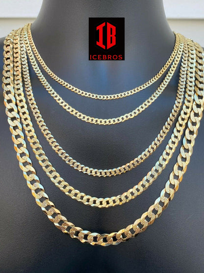 Men's Cuban Link Chain Real 14k Gold & Solid 925 Silver Diamond Cut ITALY (4-11mm)