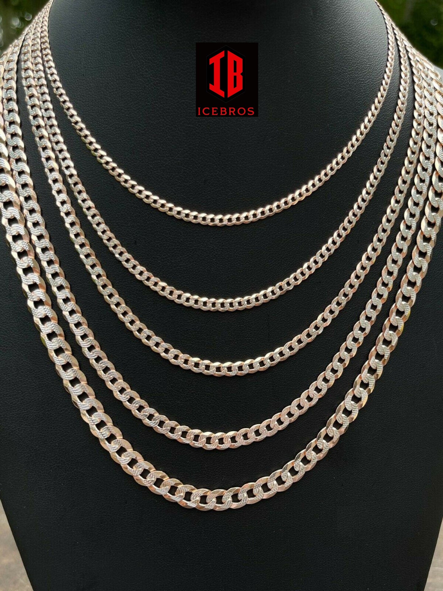 Cuban Link Chain 14k Rose Gold & Solid 925 Silver Diamond Cut Necklace (3-8mm)