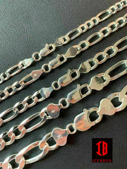 men's Figaro Link Chain Necklace Solid 925 Sterling Silver (2mm-10mm)