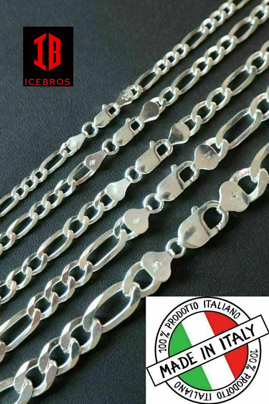 men's Figaro Link Bracelet Solid 925 Sterling Silver (2mm-10mm)