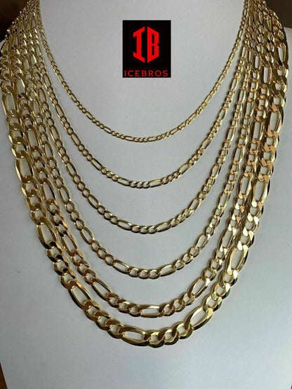 14k Gold Over Solid 925 Sterling Silver Figaro Chain Necklace ITALY (2mm-10mm)