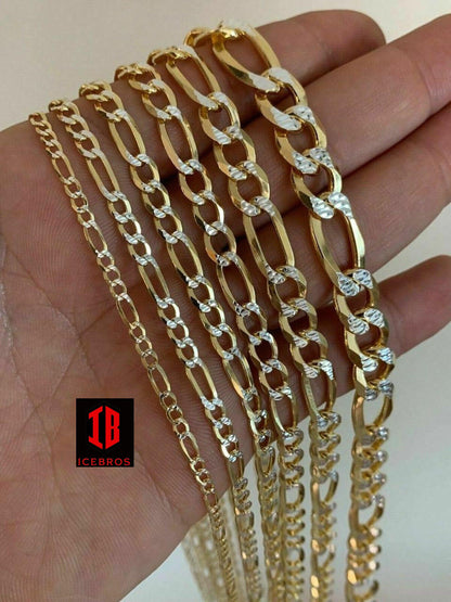 14k Gold & Solid 925 Sterling Silver Figaro Link Chain Two Tone Diamond Cut (3-10mm)