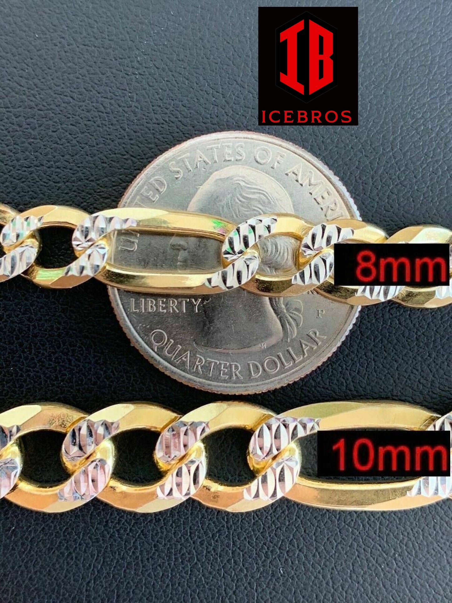 14k Gold & Solid 925 Sterling Silver Figaro Link Chain Two Tone Diamond Cut Bracelet (3mm-10mm)