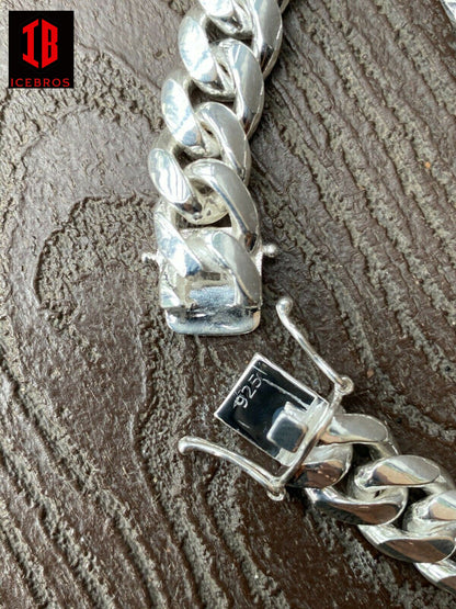 925 Vermeil Sterling Silver Men's Miami Cuban Link Chain Necklace Box Clasp (5-14mm)