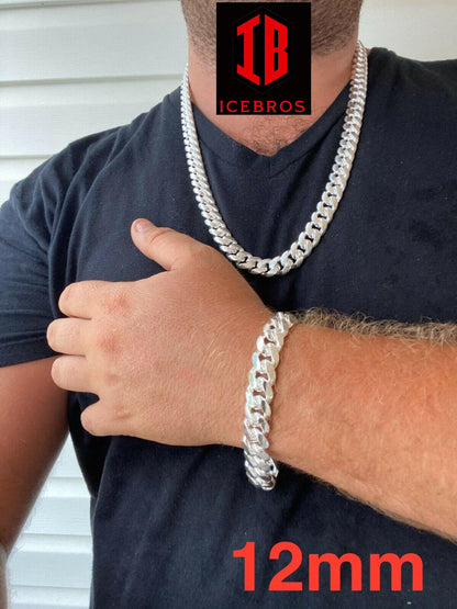 925 Vermeil Sterling Silver Men's Miami Cuban Link Chain Necklace Box Clasp (5-14mm)