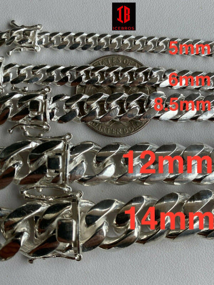 925 vermeil Sterling Silver Men's Miami Cuban Link Bracelet Box Clasp (5-14mm)