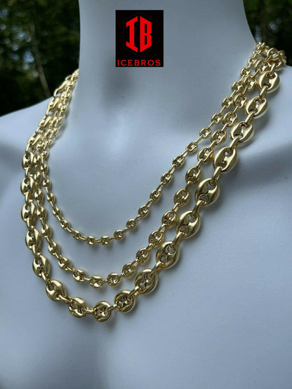 14k Gold Over Vermeil 925 Sterling Silver Puffed Mariner Link Chain Necklace (6-12mm)