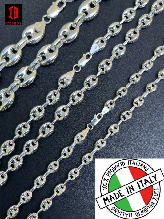 White Gold Over Vermeil 925 Sterling Silver Puffed Mariner Link Chain Necklace (6-12mm)
