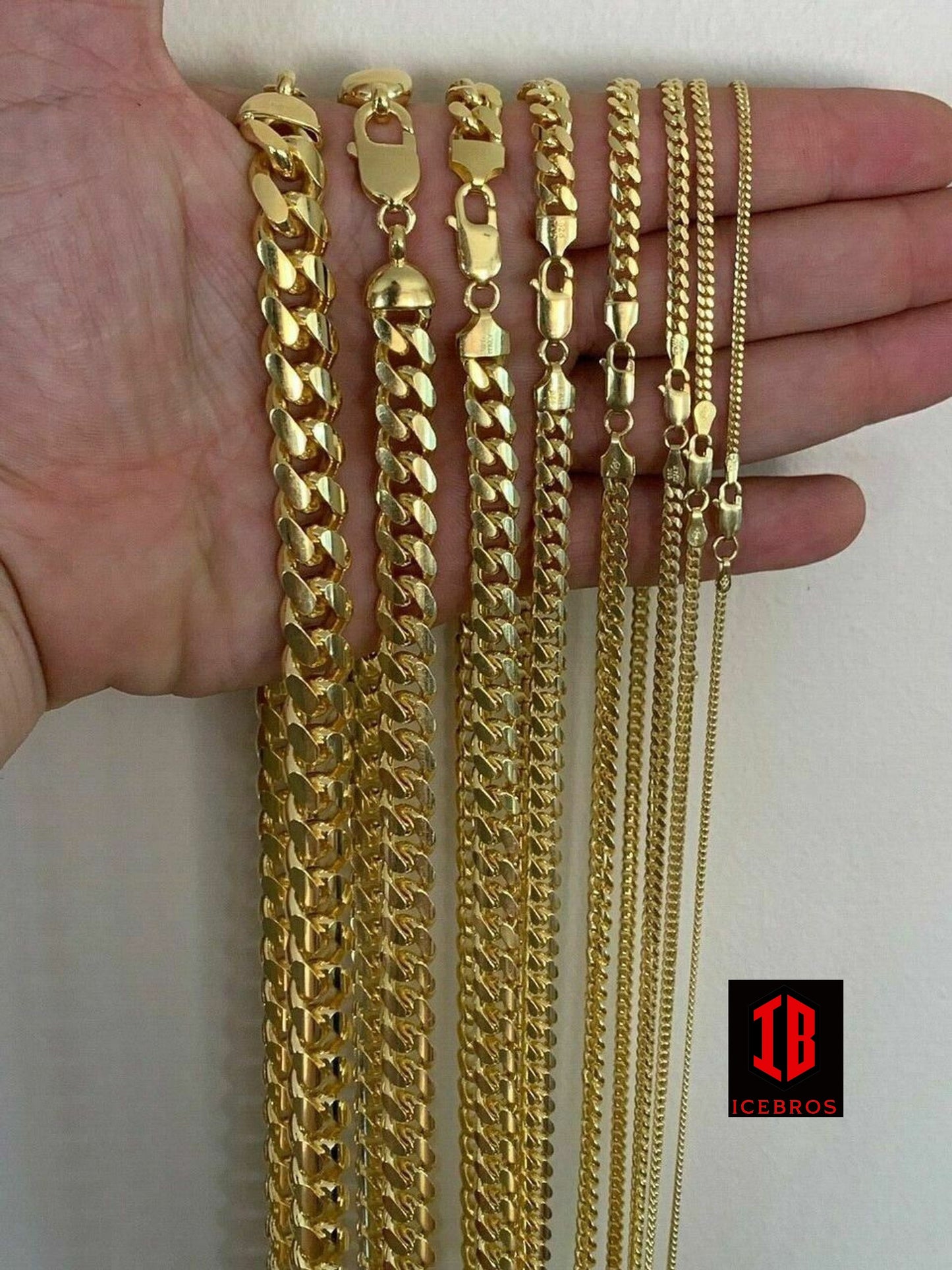 14k Gold Over 925 ITALY Silver Cuban Link Chain (Lobster Clasp) (2-12mm)