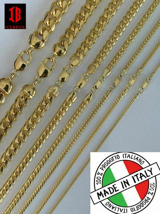 14k Gold Over 925 ITALY Silver Cuban Link Chain (Lobster Clasp) (2-12mm)