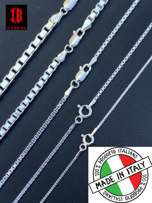 Real Solid 925 Sterling Silver Box Chain Necklace Men Ladies 16-30" ITALY (1-4mm)