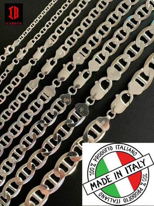 White Gold Over 925 Sterling Silver Old School Mariner Chain Necklace (2-12mm)