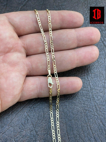 14k Gold Over Solid 925 Sterling Silver Figaro Chain Necklace ITALY (2mm-10mm)