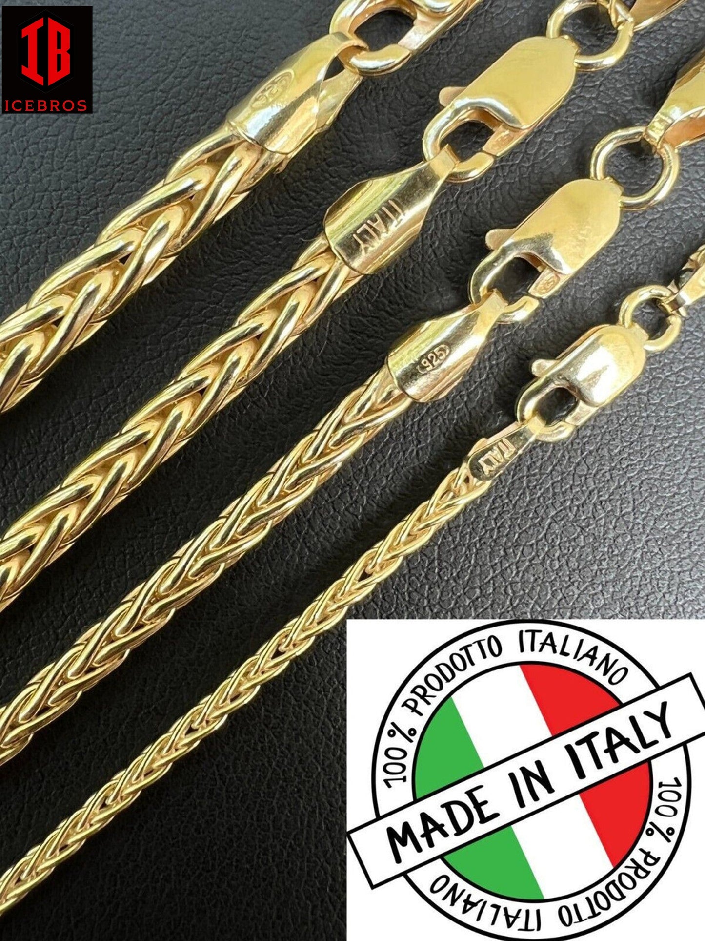 Real Solid 925 Sterling Silver "Spiga" Rope Wheat Chain Necklace 16-30" (2-5mm)