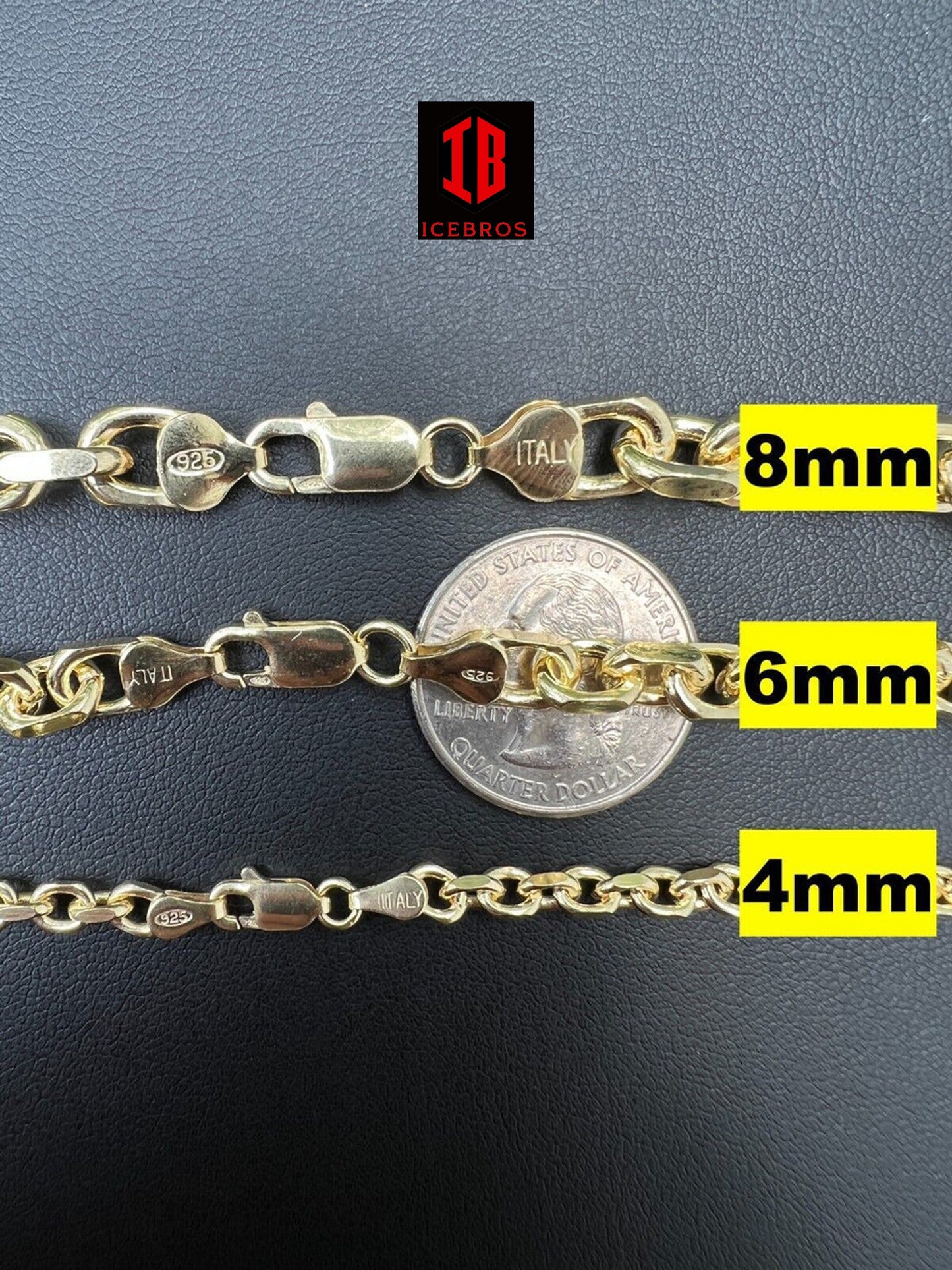 Vermeil 925 Sterling Silver Anchor Cable Bracelet Rolo Link Necklace Italy (4-8mm)