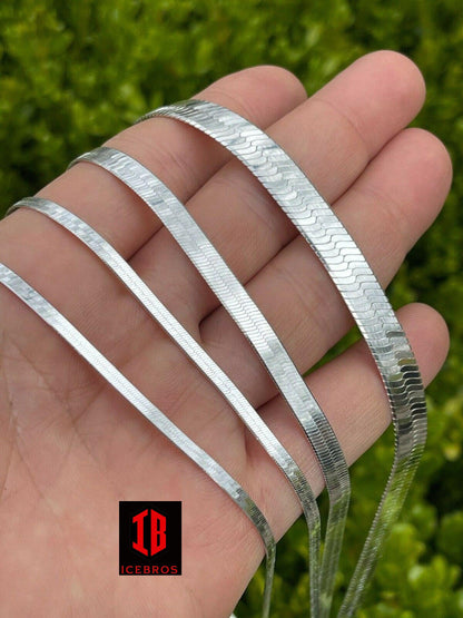 925 Sterling Silver  Diamond Cut Vermeil Herringbone Chain Necklace 14"- 28" (3-9mm)