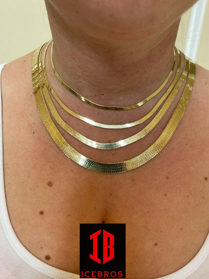 925 Sterling Silver  Diamond Cut Vermeil Herringbone Chain Necklace 14"- 28" (3-9mm)
