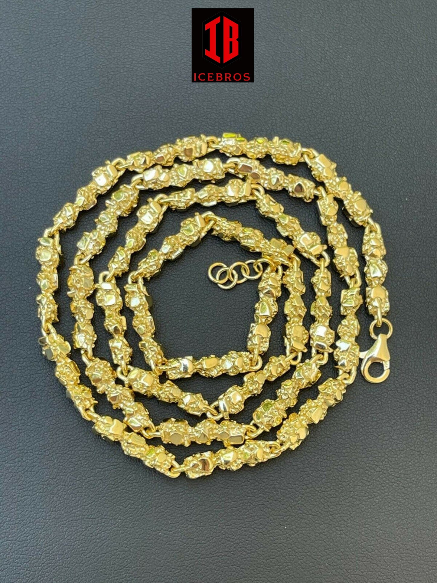 14k Gold Over Solid 925 Sterling Silver Nugget Link Chain Necklace 18-30" (5.5mm)