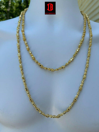 14k Gold Over Solid 925 Sterling Silver Nugget Link Chain Necklace 18-30" (5.5mm)