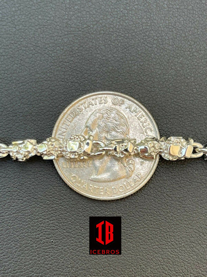 men's 14k Gold Over Solid 925 Sterling Silver Gold Nugget Link Bracelet 7-8.5" (5.5mm)