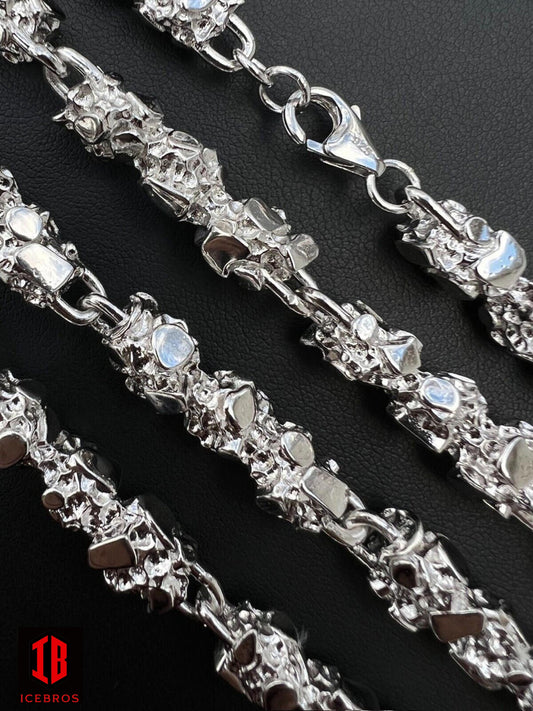 White Gold Over Solid 925 Sterling Silver Nugget Link Chain Necklace 18-30" (8mm)