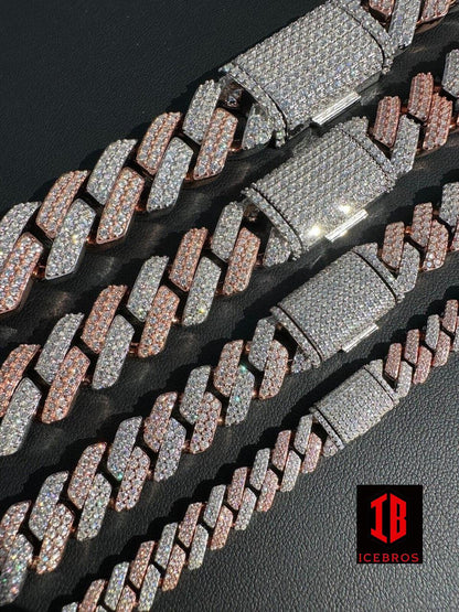 Close-up of Rose Gold Miami Necklace Cuban Link Chain, highlighting different sizes.