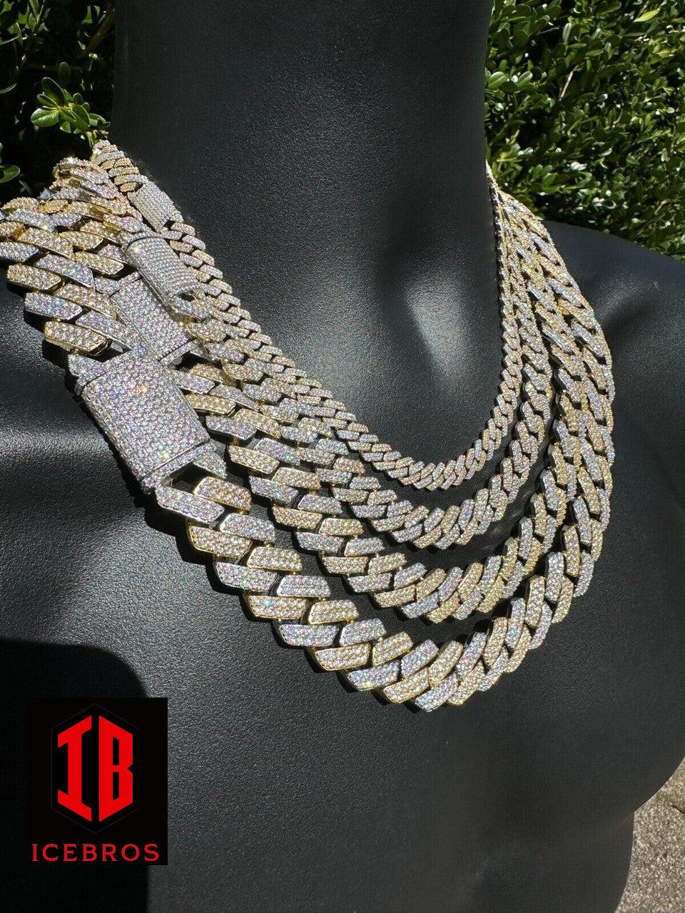 White & Rose Gold Iced Prong Miami Cuban Link Chain Two Tone VVS Moissanite 925 Sterling Silver Necklace