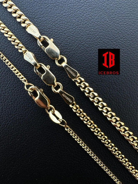 14k Men's Ladies Solid Yellow Gold Micro 1.5-3mm Miami Cuban Link Chain Necklace (More Weight)