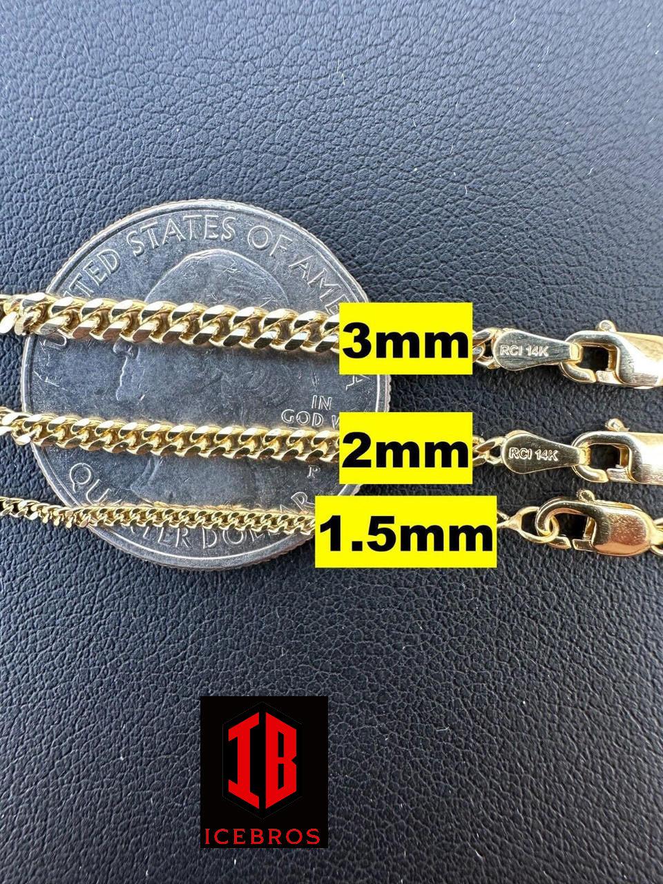 14k Men's Ladies Solid Yellow Gold Micro 1.5-3mm Miami Cuban Link Chain Necklace (More Weight)